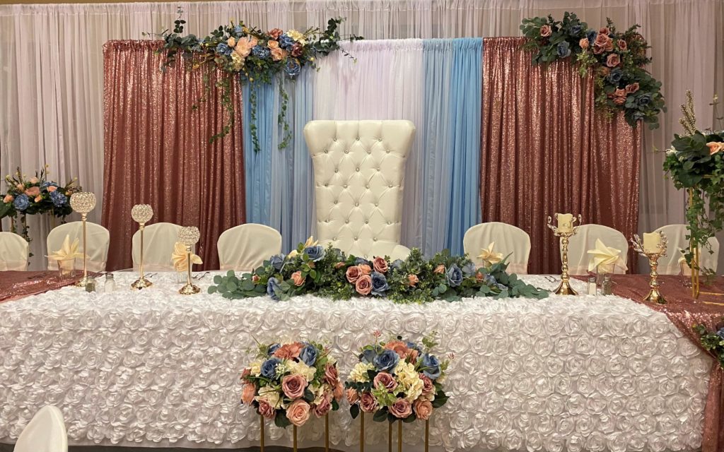 Head table set for wedding event in Twin Falls, ID