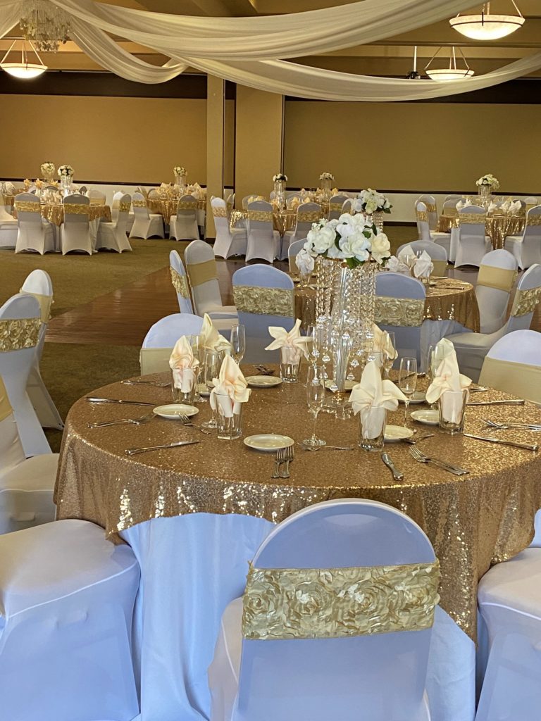 Tables set for wedding venue at Canyon Crest Event Center in Twin Falls, ID